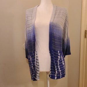 Travelens by Chico’s Cardigan Blue Gray Strips EUC